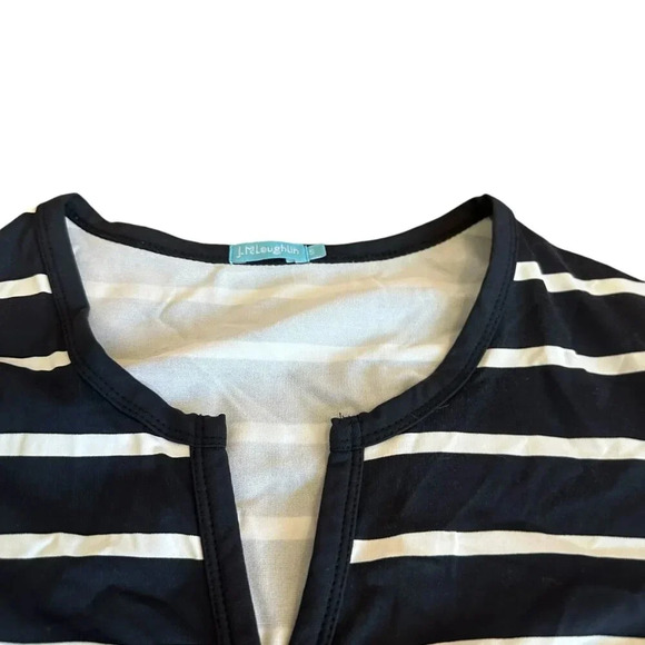 J. McLaughlin Back White Stripe Dress Shift 3/4 Sleeves Stretch Size Small Women - Picture 2 of 11